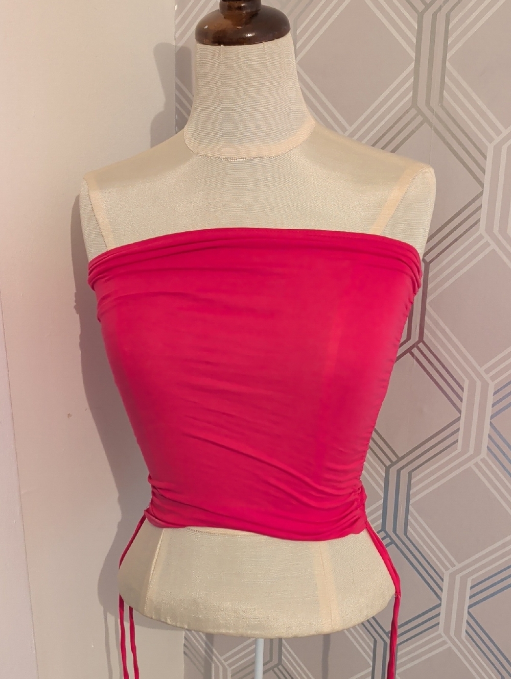 Ambiance Strapless Ruched Crop Top in Fuchsia Pink